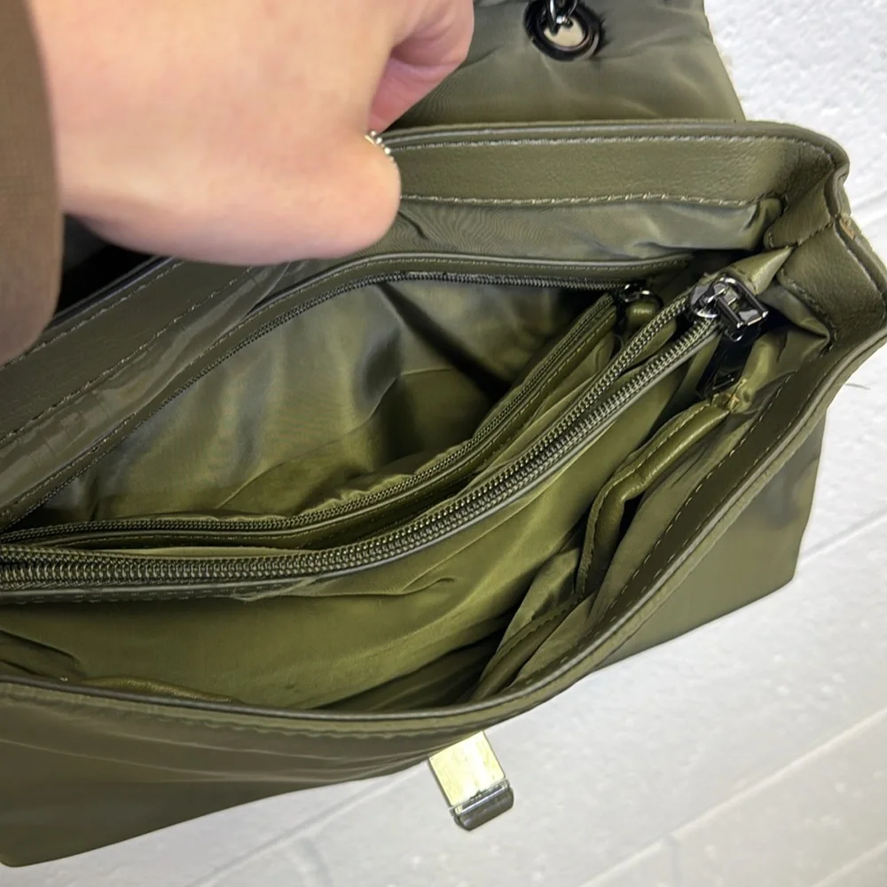 INC International Concepts Green and Cream Quilted Shoulder Bag - Picture 9 of 12